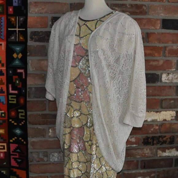 Cream Lace cocoon Open CARDIGAN SWEATER - Picture 3 of 5